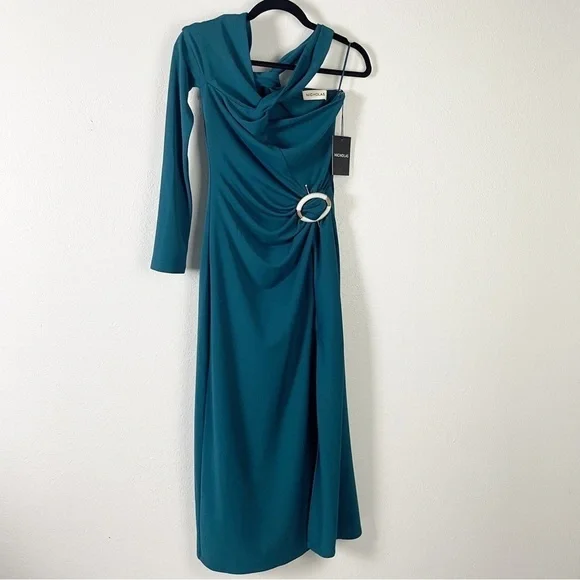 Nicholas Chloe Stretch Jersey One Shoulder Midi Dress Blue Cocktail Formal Party Nicholas Chloe Stretch Jersey One Shoulder Midi Dress Blue Cocktail Formal Party